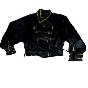 Bogner Snowsuit Jacket Women 12 Black Gold Asymmetrical Zip Missing Belt Vtg